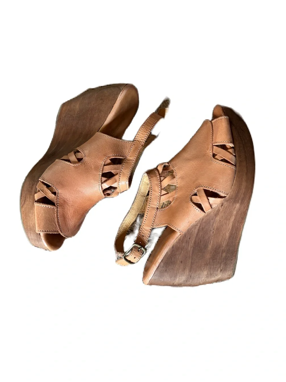 Very Volatile Leather Wedge Sandals Size 9 Tan Boho Platform Made Mexico